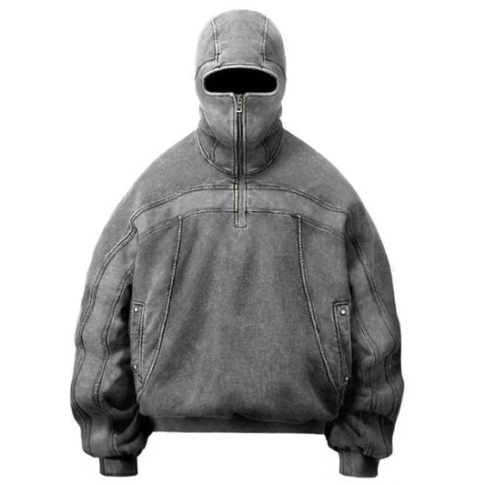 Manufacturer Wholesale 100% Cotton Full Face Zip Hoodie Men Side Pockets Heavyweight Hoodie Retro Distressed Blank Washed Hoodie