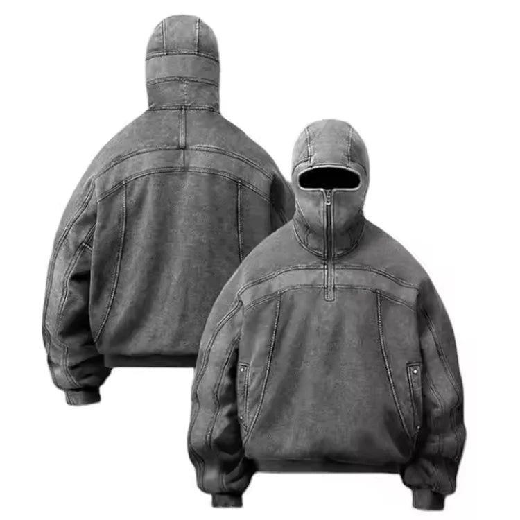 Manufacturer Wholesale 100% Cotton Full Face Zip Hoodie Men Side Pockets Heavyweight Hoodie Retro Distressed Blank Washed Hoodie