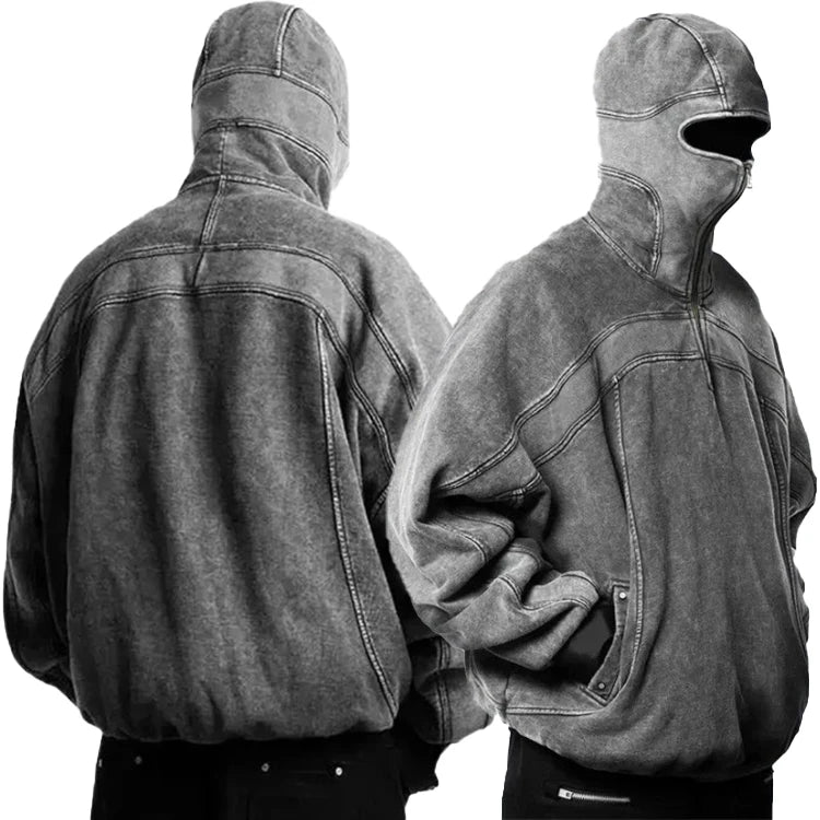 Manufacturer Wholesale 100% Cotton Full Face Zip Hoodie Men Side Pockets Heavyweight Hoodie Retro Distressed Blank Washed Hoodie