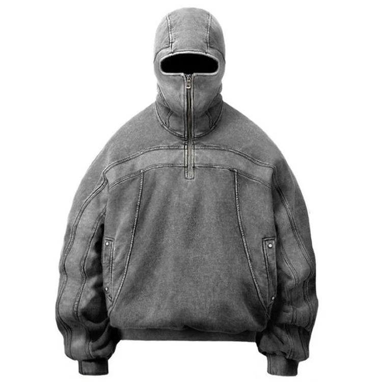 Manufacturer Wholesale 100% Cotton Full Face Zip Hoodie Men Side Pockets Heavyweight Hoodie Retro Distressed Blank Washed Hoodie