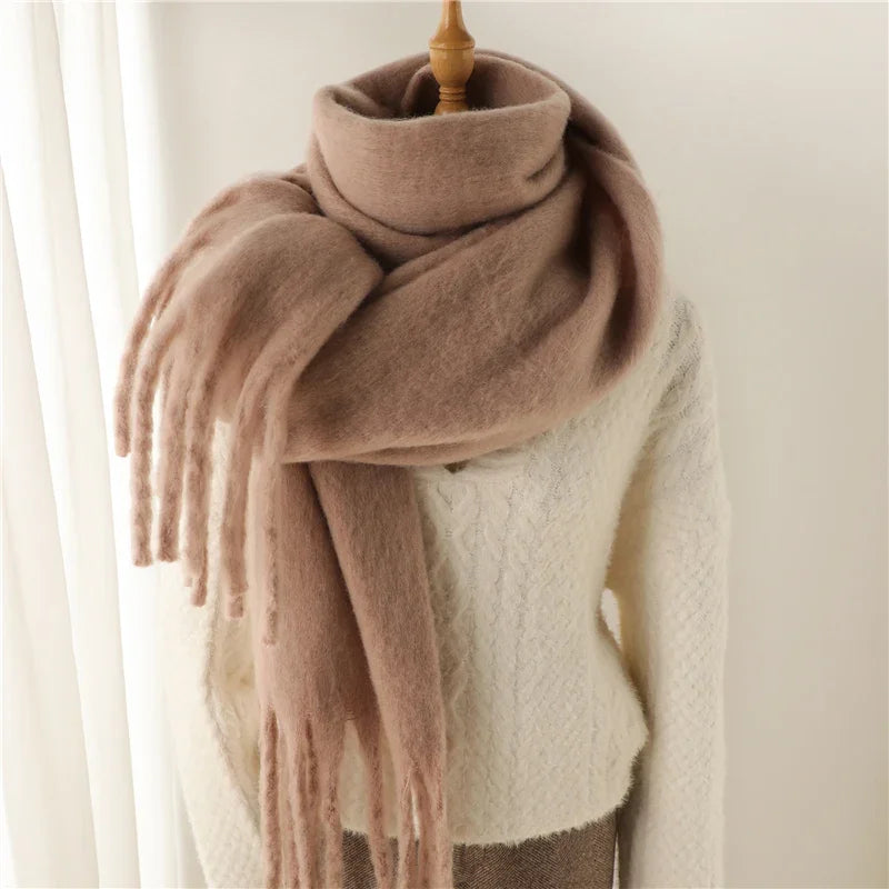 Luxurious Winter Cashmere Scarf for Women - Soft, Thick Pashmina Wrap with Elegant Tassels