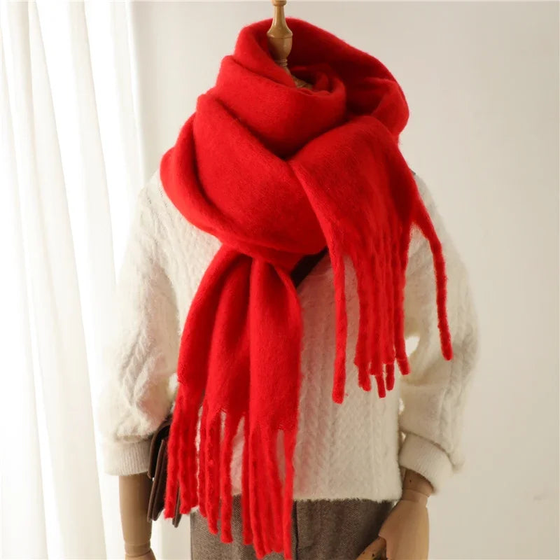 Luxurious Winter Cashmere Scarf for Women - Soft, Thick Pashmina Wrap with Elegant Tassels