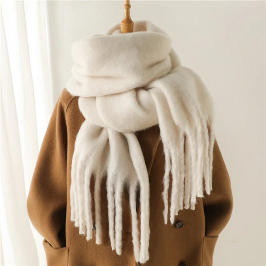 Luxurious Winter Cashmere Scarf for Women - Soft, Thick Pashmina Wrap with Elegant Tassels