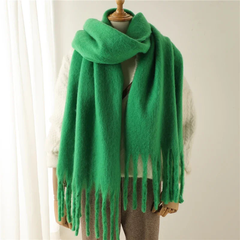 Luxurious Winter Cashmere Scarf for Women - Soft, Thick Pashmina Wrap with Elegant Tassels